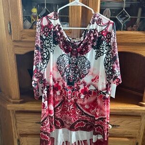ONE WORLD Women's Red and Black Floral Tunic Brand new with tags size 2x
